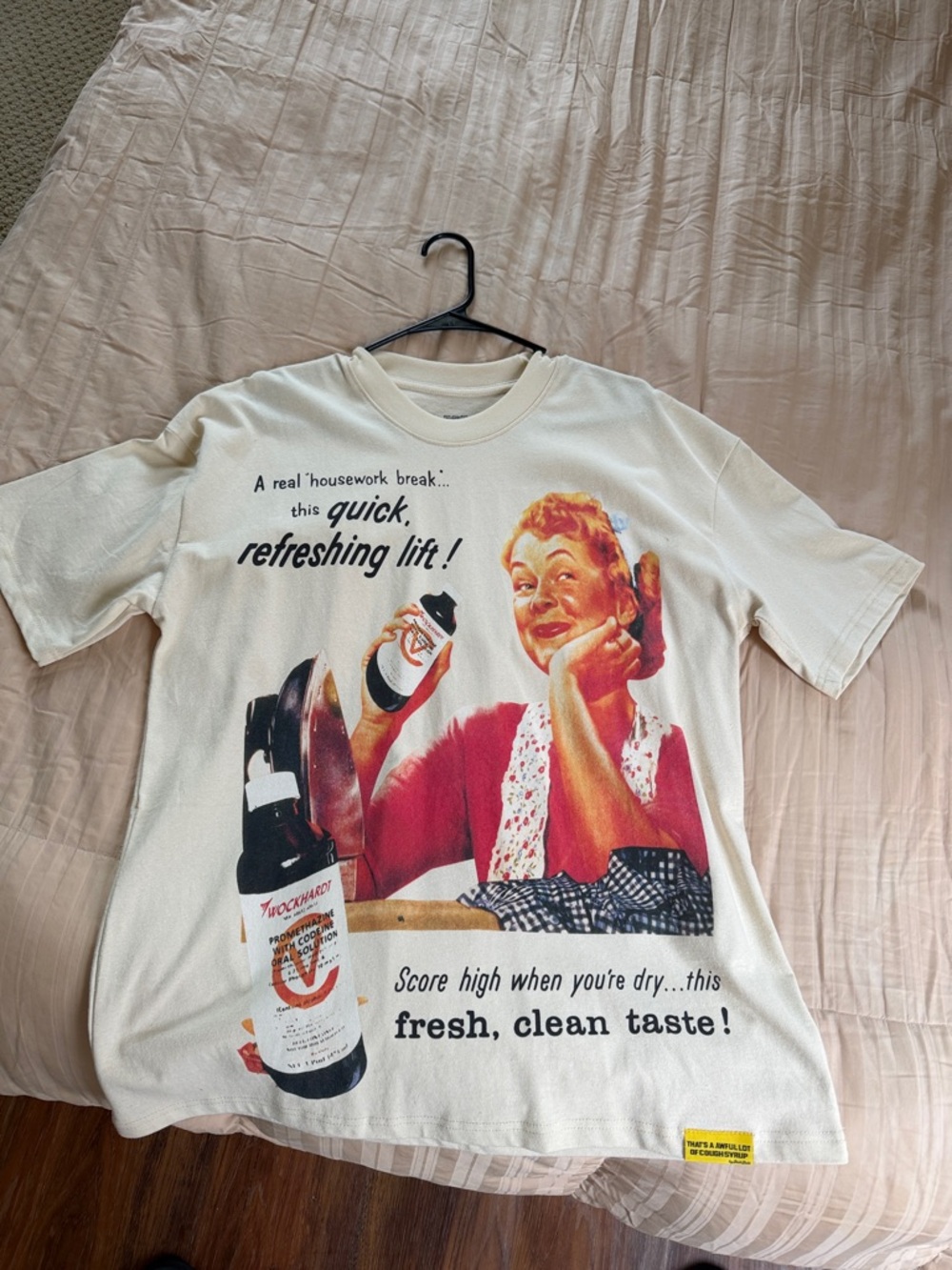 Vintage Graphic Short Sleeve Tee - Cream with Red Print